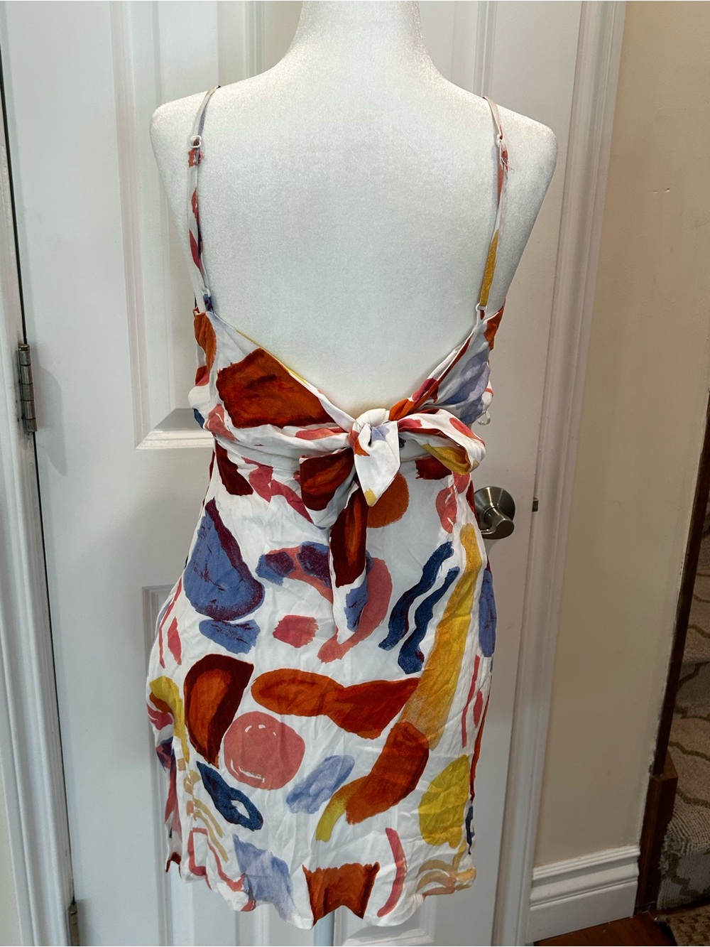 Hello Molly Abstract Print Colorful Mini Spaghetti‑Strap Slip Dress size 4 - Picture 5 of 6